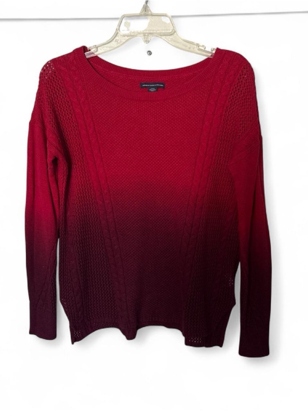 American Eagle Outfitters Red Ombre Cable Scoop Neck Sweater